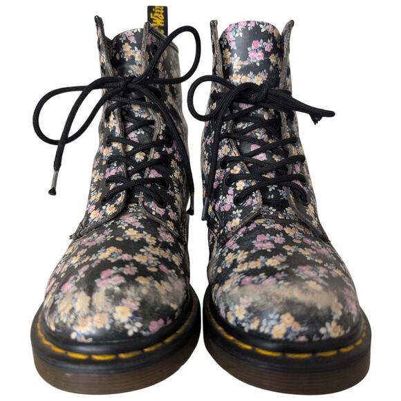 Vintage Dr Martens Black Floral Combat Boots Women 6 Distressed Grunge Punk Emo - Picture 3 of 8